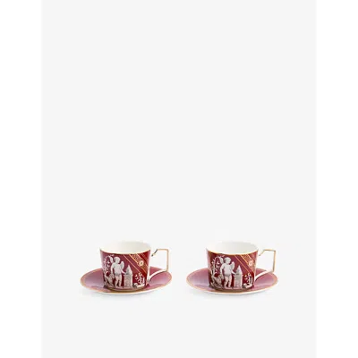 Wedgwood Renaissance Red Patterned Bone-china Teacup And Saucer Set