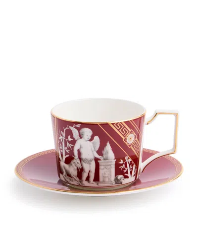 Wedgwood Renaissance Teacup And Saucer In Red