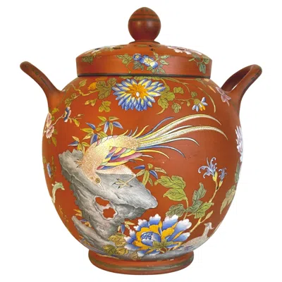 Pre-owned Wedgwood Rosso Antico Capriware Potpourri Jar With Chinoiserie Decoration In Brown