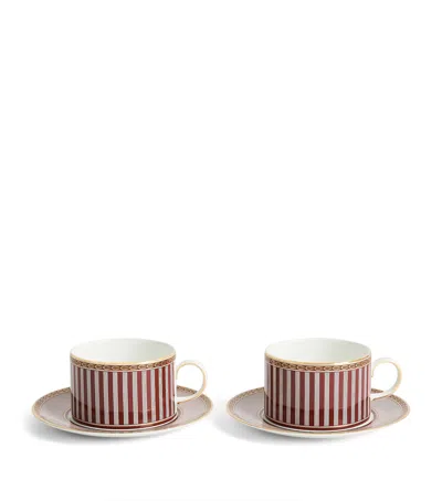 Wedgwood Set Of 2 Bone China Red Splendour Teacup And Saucer In Multi