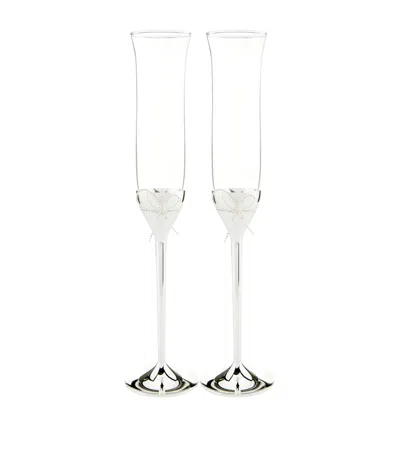 Wedgwood Set Of 2 Love Knots Toasting Flutes In Transparent
