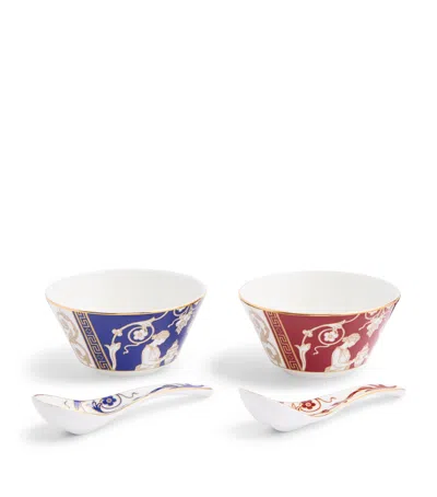 Wedgwood Set Of 2 Renaissance Soup Bowls And Spoons In Multi