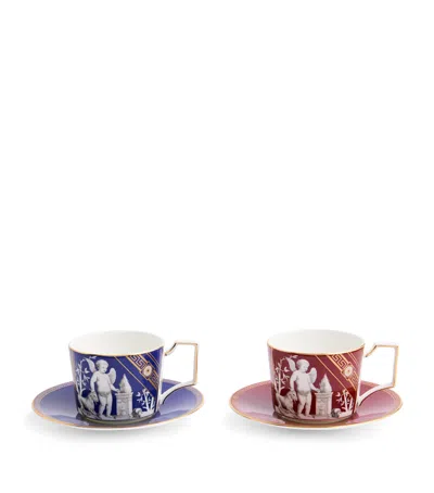Wedgwood Set Of 2 Renaissance Teacups And Saucers In Blue