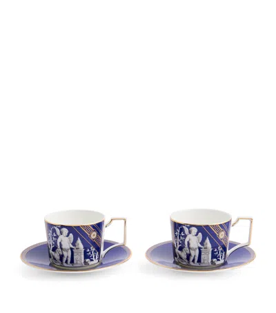 Wedgwood Set Of 2 Renaissance Teacups And Saucers In Blue