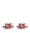 Wedgwood Set Of 2 Renaissance Teacups And Saucers In Red