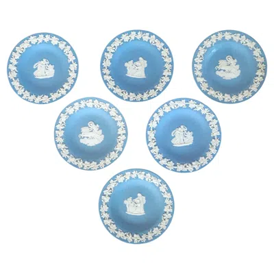 Pre-owned Wedgwood Set Of 6  Blue And White Jasperware Bread Plates