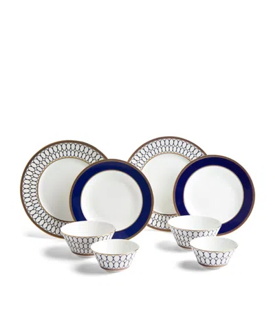 Wedgwood Renaissance Gold Bone China Eight-piece Dinner Set In Blue