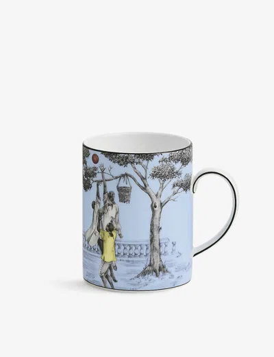 Wedgwood Sheila Bridges Harlem Toile De Jouy Basketball Bone China Mug 10.1cm In Blue