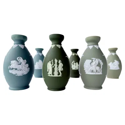 Pre-owned Wedgwood Three Pairs  Green Dip Jasper Ware Bud Vases