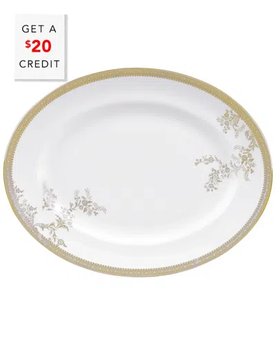 Wedgwood Vera Wang For  Lace Gold Oval Platter 13.75in With $20 Credit In Multi