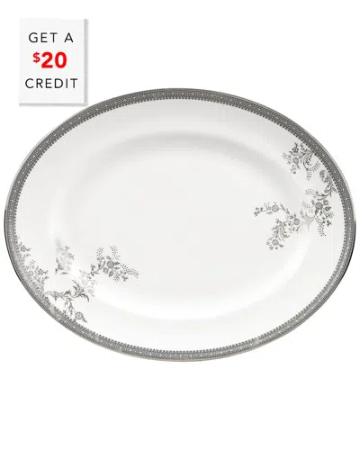 Wedgwood Vera Wang For  Lace Oval Platter 13.75in With $20 Credit In Gray