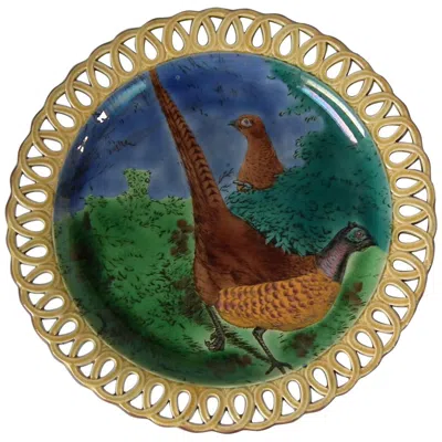 Pre-owned Wedgwood Victorian  Majolica Pheasant Plate Reticulated Rim In Black