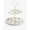 Wedgwood Wild Strawberry Floral-pattern 2-tier Bone-china Cake Stand
