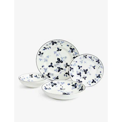 Wedgwood Wild Strawberry Floral-print Bone-china Four-piece Set In Burgundy