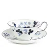Wedgwood Wild Strawberry Inky Blue Teacup And Saucer In White
