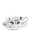 WEDGWOOD WILD STRAWBERRY INKY BLUE TEACUP AND SAUCER