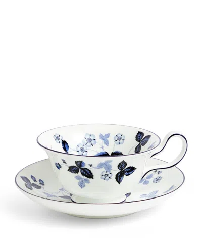 Wedgwood Wild Strawberry Teacup And Saucer Set In White