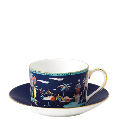 WEDGWOOD WONDERLUST BLUE PAGODA TEACUP AND SAUCER