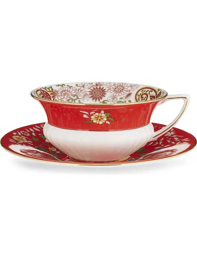 Wedgwood Wonderlust Crimson Orient Teacup And Saucer In Multi