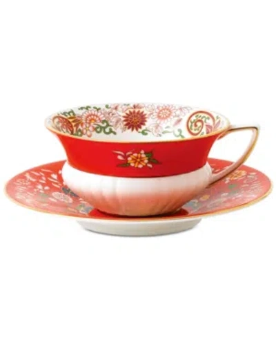 Wedgwood Wonderlust Crimson Orient Teacup & Saucer In Multi