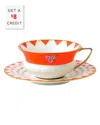 Wedgwood Wonderlust Peony Diamond Teacup & Saucer Set With $8 Credit