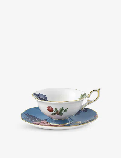 Wedgwood Wonderlust Sapphire Garden Bone China Teacup And Saucer In Multi