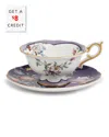 Wedgwood Wonderlust Teacup & Saucer Set Midnight Crane With $8 Credit