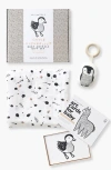Wee Gallery Kids'  Newborn Gift Set With Swaddle Blanket, Wooden Teether And Art Cards For Baby In Black