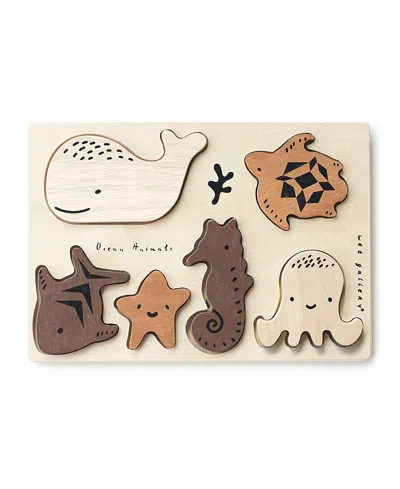 Wee Gallery Kids' Wooden Tray Puzzle - Ocean Animals - Ages 2+ In Burgundy
