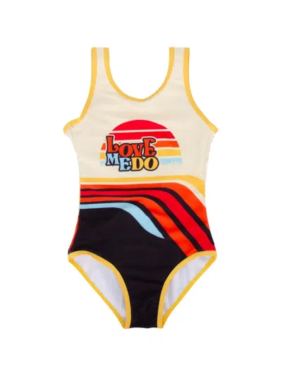 Wee Monster Kids' Slogan-print Swimsuit In Neutrals