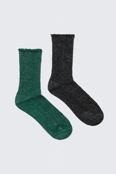 Weekday 2-pack Frill-edge Glitter Crew Socks