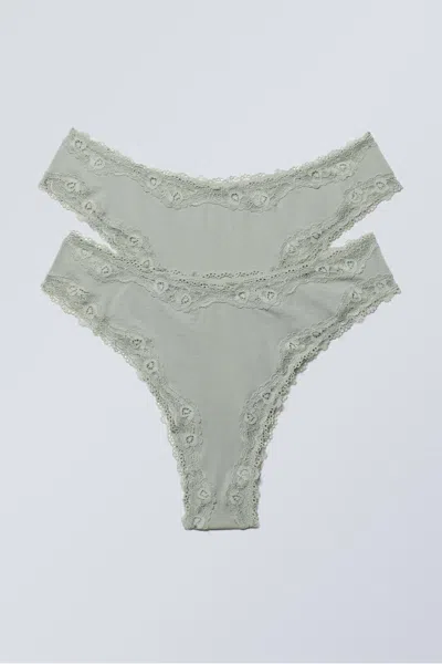 Weekday 2-pack Lace Trim Cotton Briefs In Green