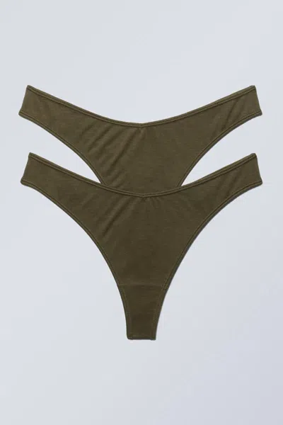 Weekday 2-pack Low Waist Modal Thongs In Green