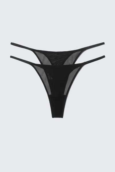 Weekday 2-pack Mid Rise Mesh Tanga Thongs In Black