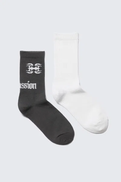 Weekday 2-pack Ribbed Graphic Socks