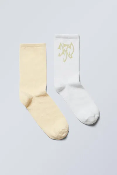 Weekday 2-pack Soft Graphic Socks In White