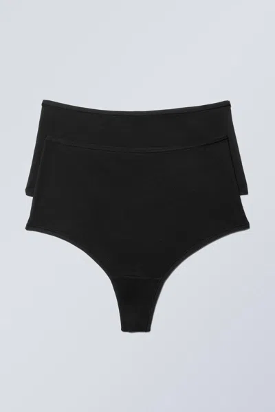 Weekday 2-pack Soft High Rise Thongs In Black