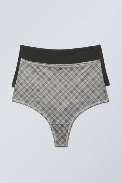 Weekday 2-pack Soft High Rise Thongs In Grey