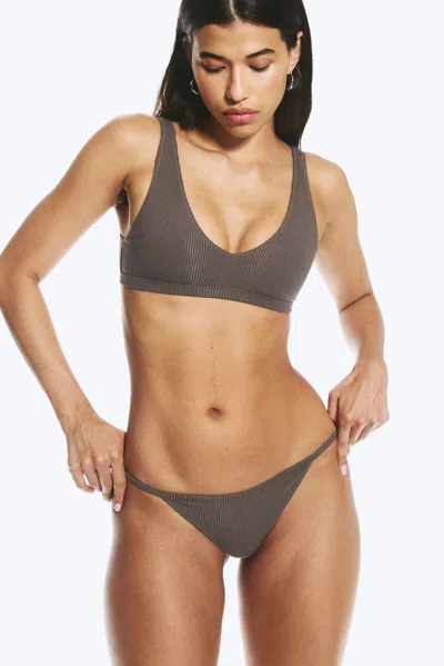 Weekday 2-pack Mid Rise Ribbed Tanga Thongs In Dark Mole