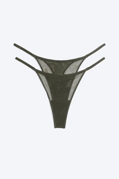 Weekday 2-pack Tanga Thong In Khaki Green Mesh