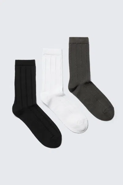 Weekday 3-pack Cable-knitted Crew Socks In White