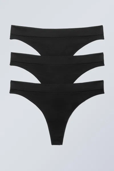 Weekday 3-pack Cat Soft Seamless High Rise Thongs In Black