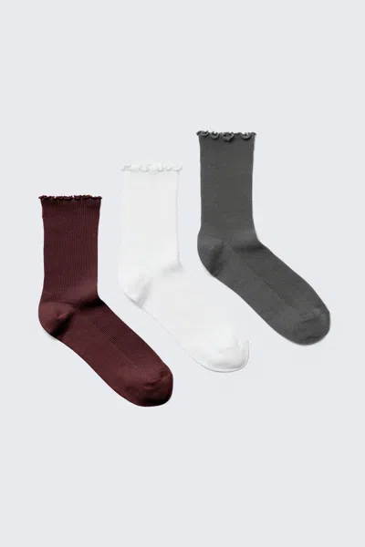 Weekday 3-pack Frill Edge Socks In Red