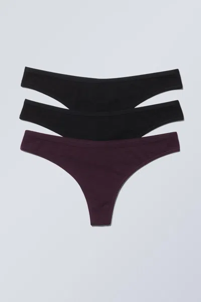 Weekday 3-pack Low Waist Cotton Thongs In Black