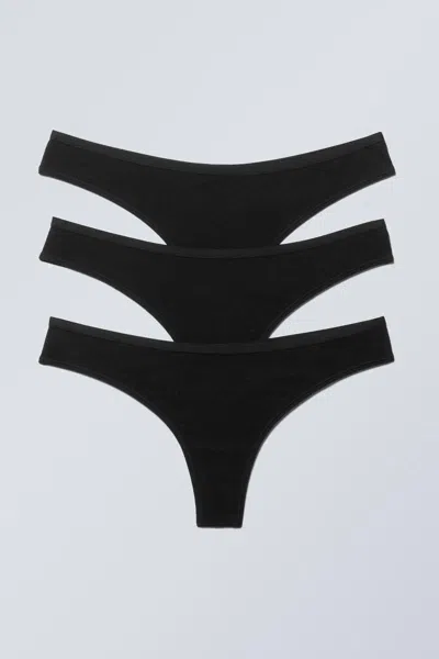Weekday Cat Polyamide Ribbed Thong 3-pack In Black - Black