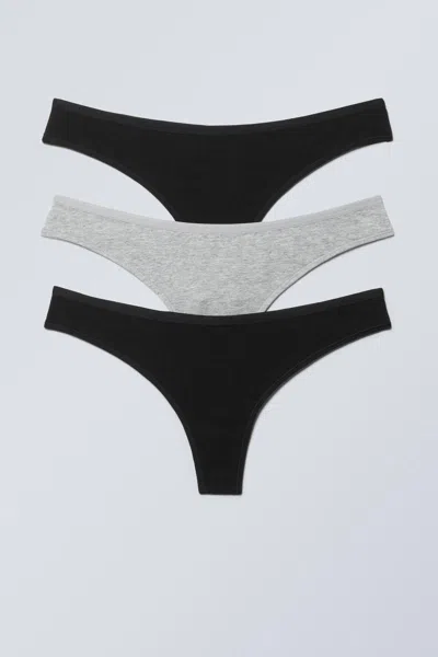 Weekday 3-pack Soft Cotton Thongs In Black