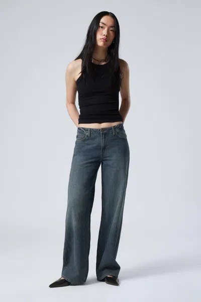 Weekday Ample Low Rise Loose Wide Leg Jeans In Black