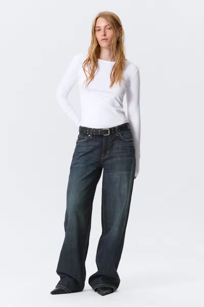 Weekday Ample Low Rise Loose Wide Leg Jeans In Blue