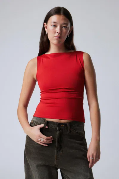 Weekday Annie Boatneck Sleeveless Top In Red