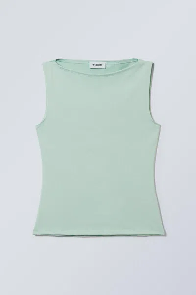 Weekday Annie Boat Neck Tank Top In Khaki-green